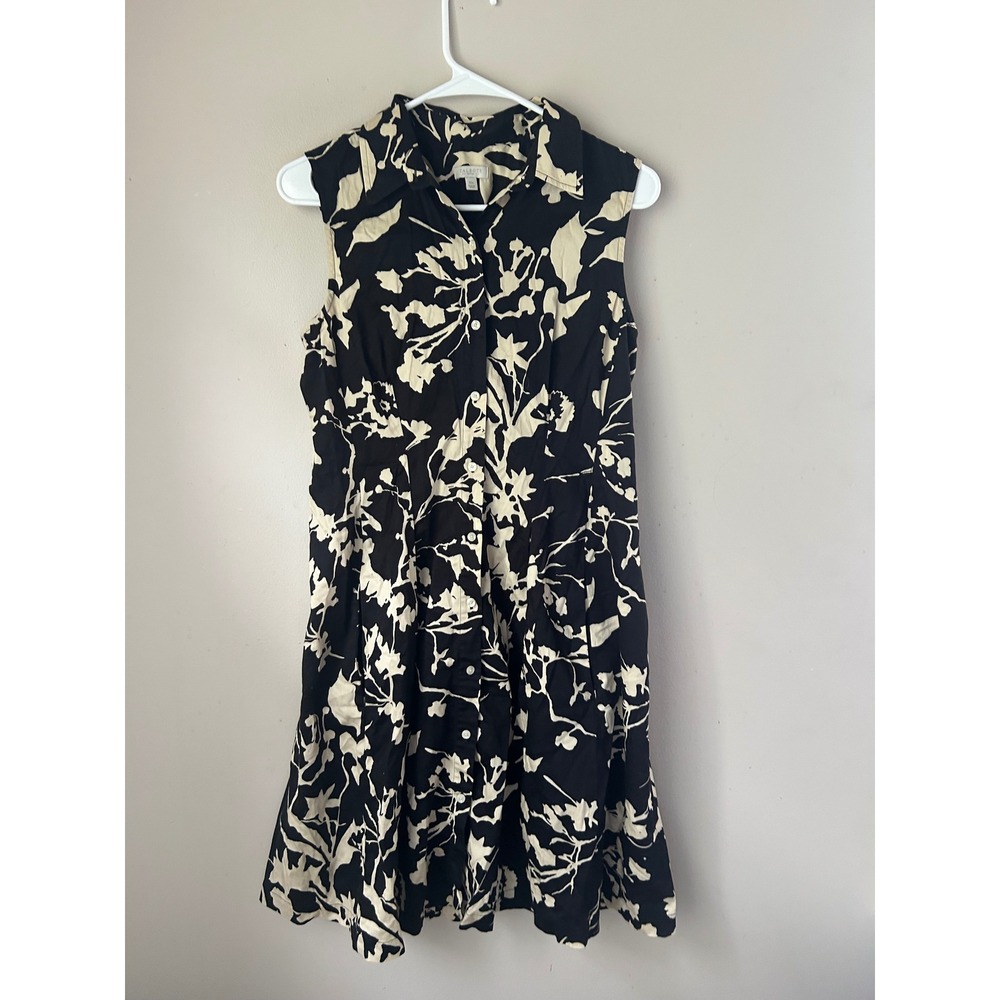 Talbots Sleeveless Black‎ Floral Button Down Dress Boho Classic Vacation